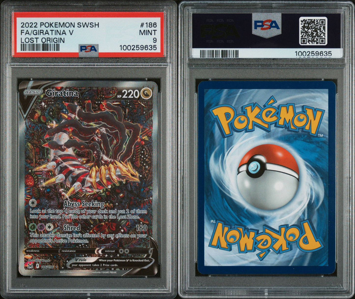 PSA MINT 9 - 2022 POKEMON SWORD & SHIELD LOST ORIGIN FA/GIRATINA V #186