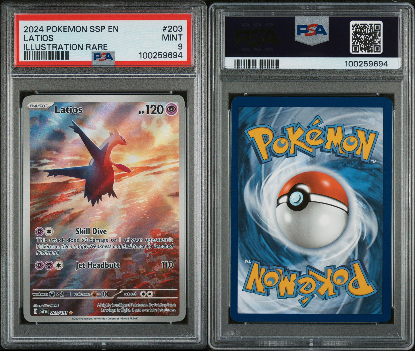 PSA MINT 9 - 2024 POKEMON SSP EN-SURGING SPARKS ILLUSTRATION RARE LATIOS #203