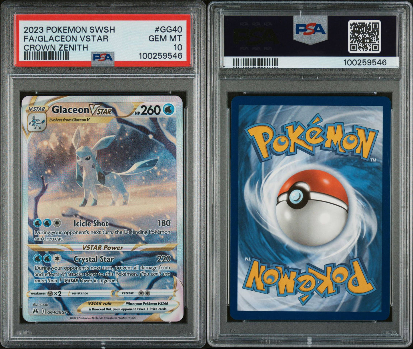 PSA GEM MINT 10 - 2023 POKEMON SWORD AND SHIELD CROWN ZENITHFA/GLACEON V STAR #GG40