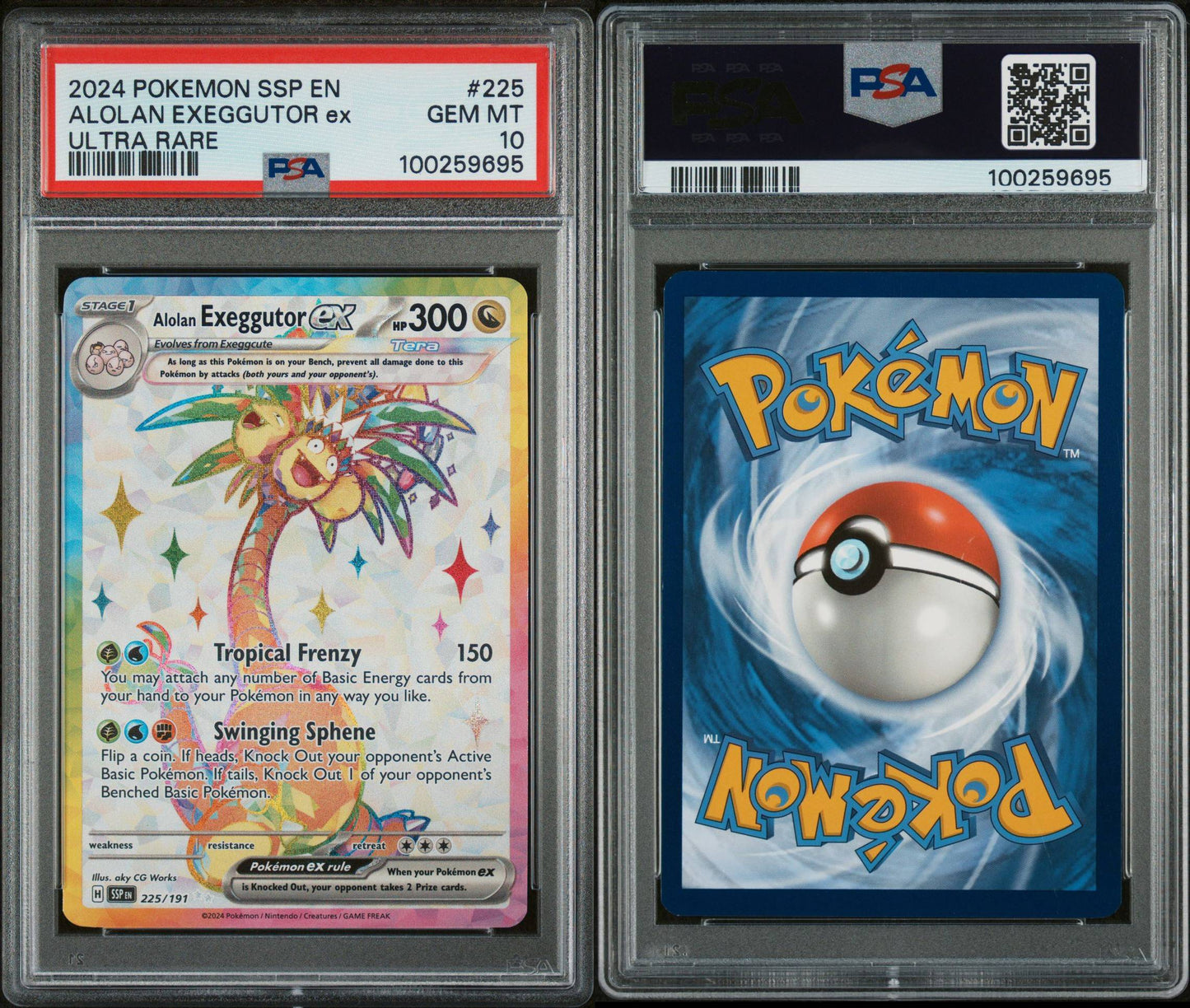 PSA GEM MINT 10 - 2024 POKEMON SSP EN-SURGING SPARKS ULTRA RARE ALOLAN EXEGGUTOR ex #225