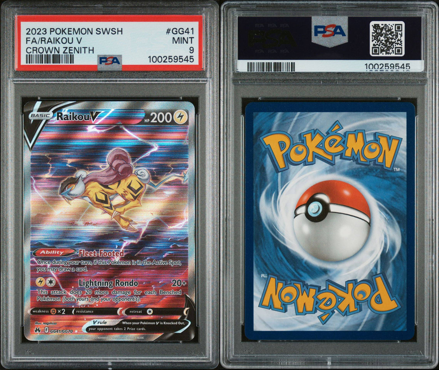 PSA MINT 9 - 2023 POKEMON SWORD AND SHIELD CROWN ZENITH FA/RAIKOU V #GG41