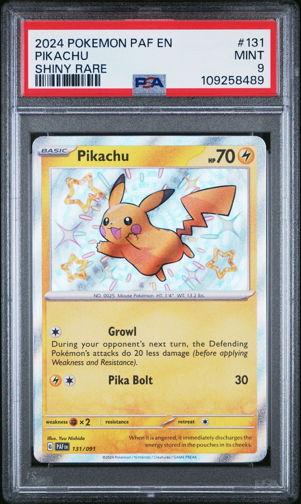 PSA MINT 9 - 2024 POKEMON PAF EN-PALDEAN FATES 131 PIKACHU SHINY RARE