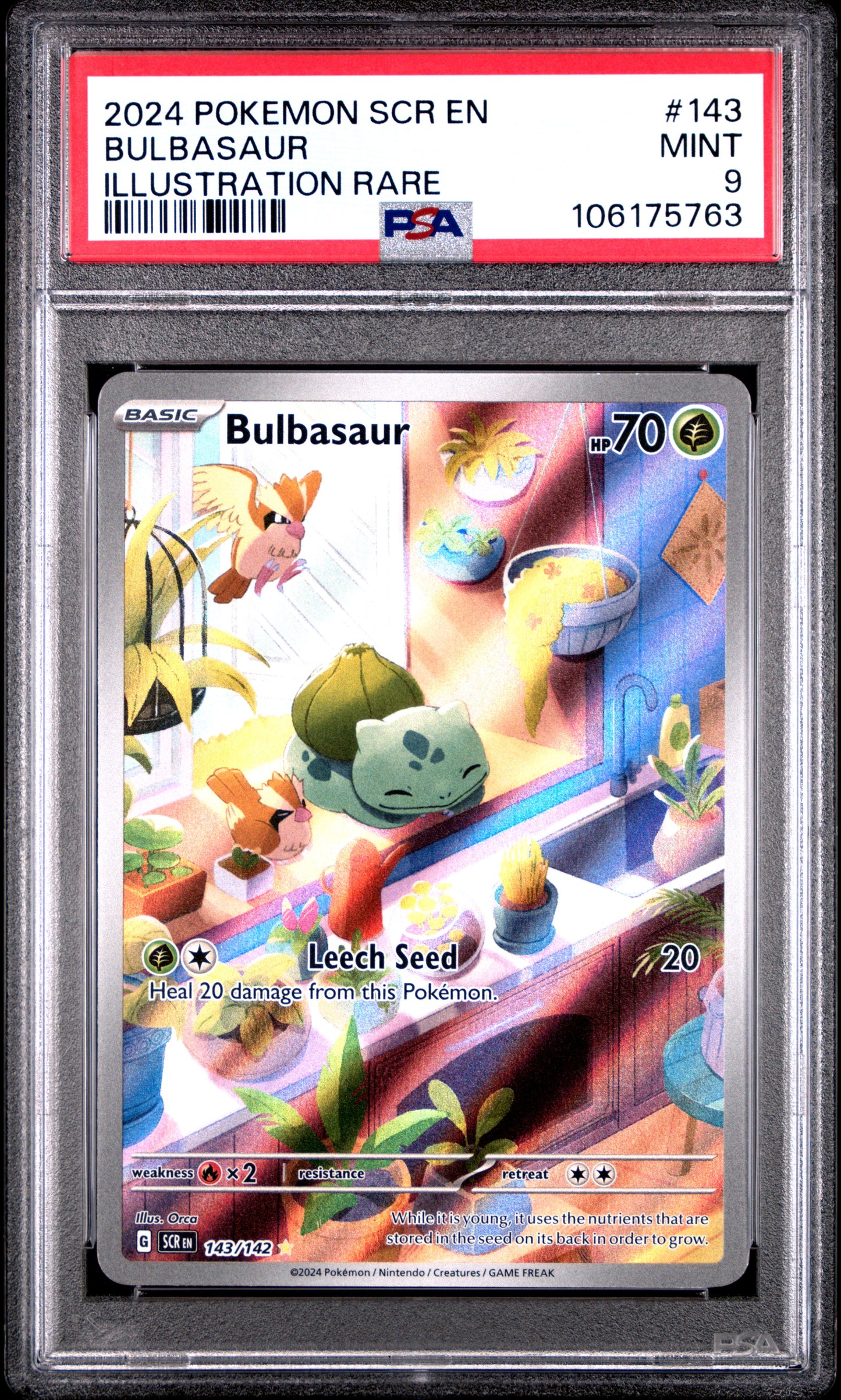 PSA MINT 9 - 2024 POKEMON SCR EN-STELLAR CROWN #143 BULBASAUR ILLUSTRATION RARE