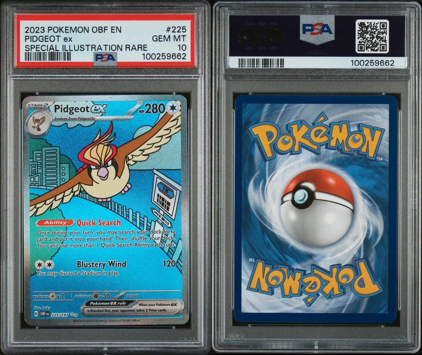 PSA GEM MINT 10 - 2023 POKEMON OBF EN-OBSIDIAN FLAMES SPECIAL ILLUSTRATION RARE PIDGEOT ex #225