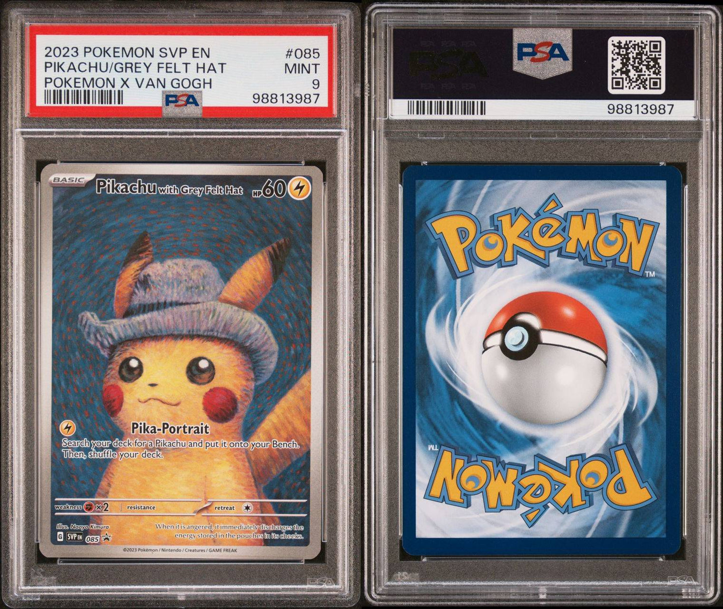 PSA MINT 9 - 2023 POKEMON SVP EN-SV BLACK STAR PROMO POKEMON X VAN GOGH PIKACHU/GREY FELT HAT #085