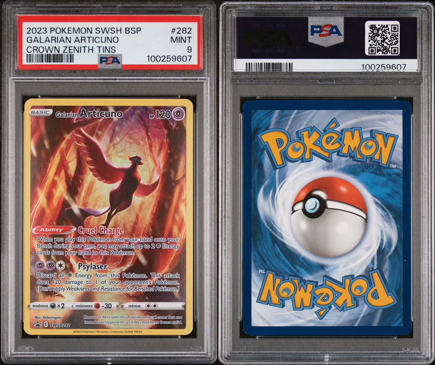 PSA MINT 9 - 2023 POKEMON SWSH BLACK STAR PROMO CROWN ZENITH TINS GALARIAN ARTICUNO #282
