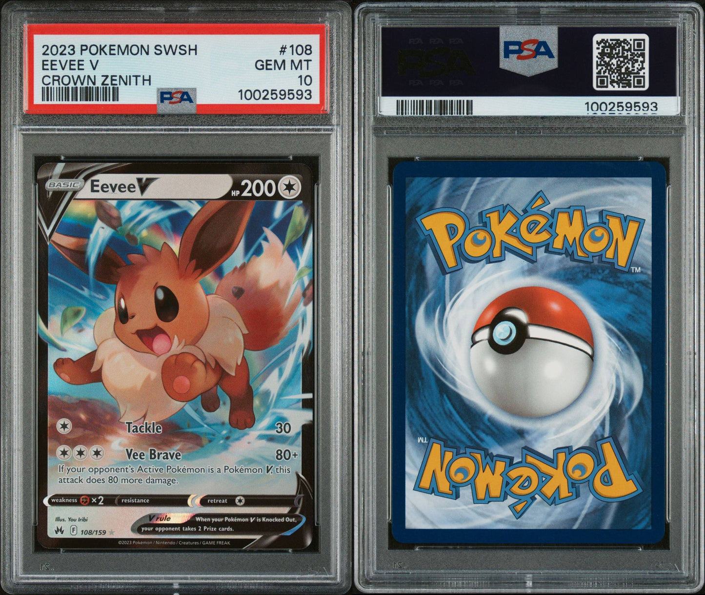 PSA GEM MINT 10 - 2023 POKEMON SWORD AND SHIELD CROWN ZENITH EEVEE V #108