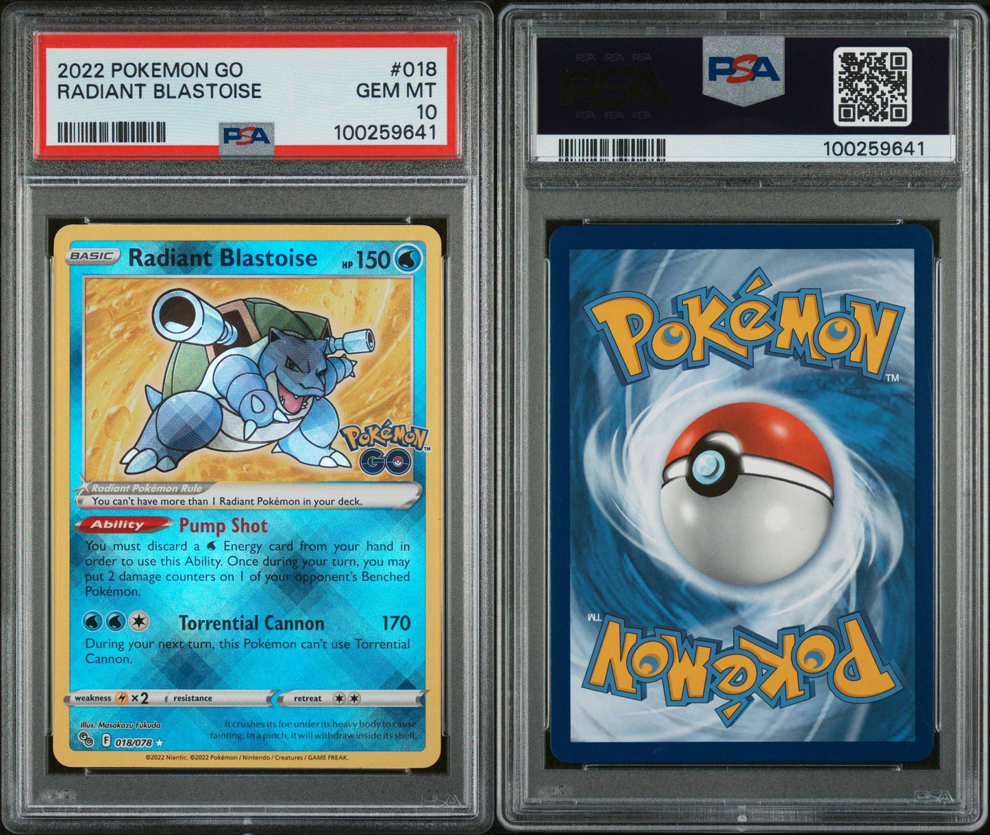 PSA GEM MINT 10 - 2022 POKEMON GO RADIANT BLASTOISE #018