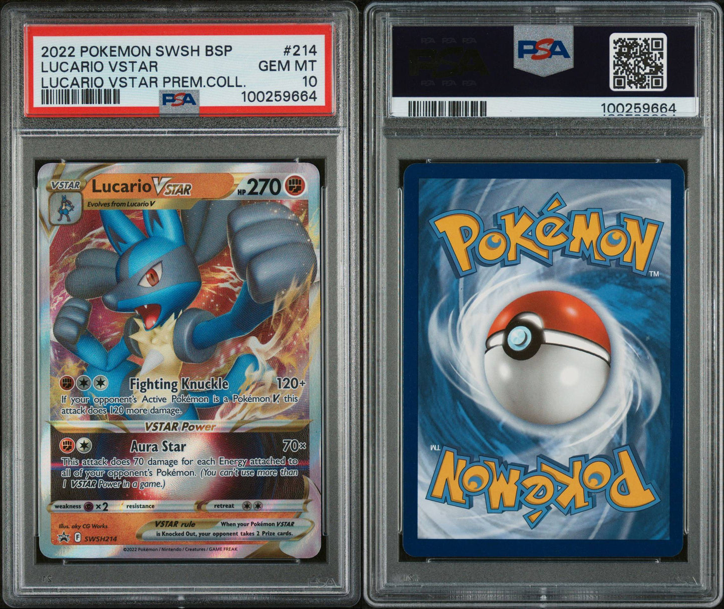 PSA GEM MINT 10 - 2022 POKEMON SWSH BLACK STAR PROMO LUCARIO VSTAR PREM.COLL.LUCARIO V STAR #214