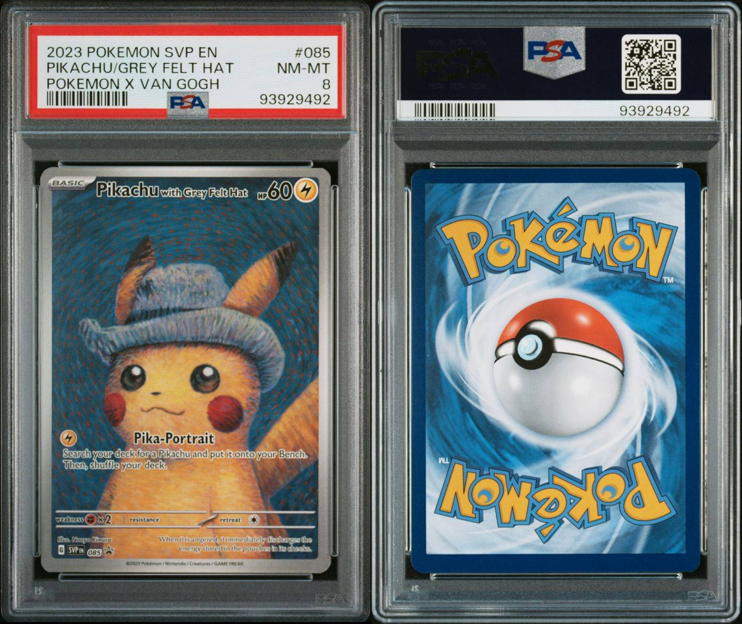 PSA 8 - NM-MT 8 - POKEMON SVP EN-SV BLACK STAR PROMO - PIKACHU/GREY FELT HAT - POKEMON X VAN GOGH