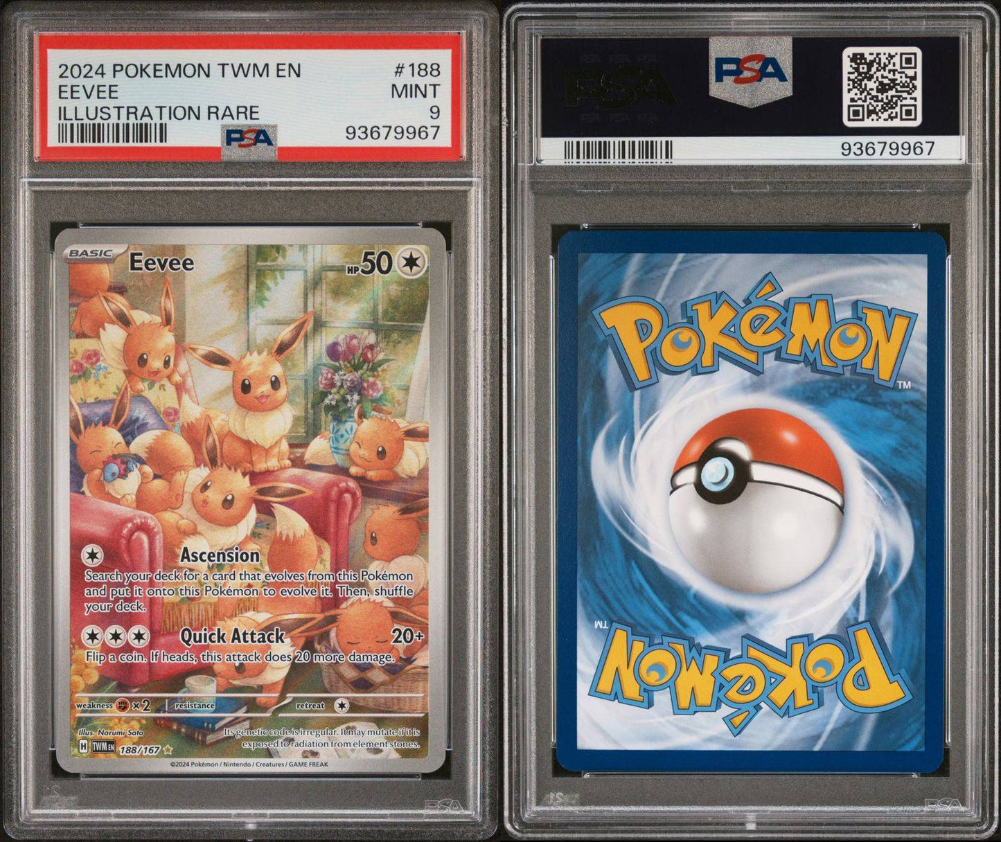 PSA 9 - MINT - POKEMON TWM EN-TWILIGHT MASQUERADE - EEVEE - ILLUSTRATION RARE