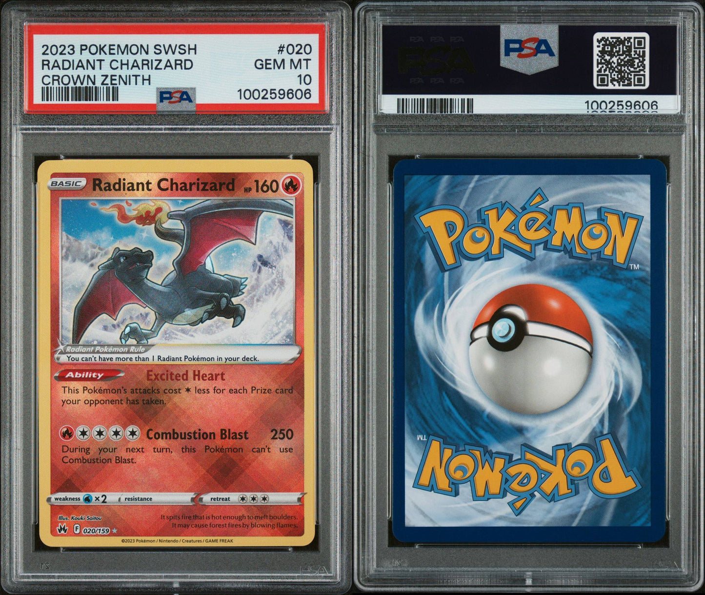 PSA GEM MINT 10 - 2023 POKEMON SWORD AND SHIELD CROWN ZENITH RADIANT CHARIZARD #020