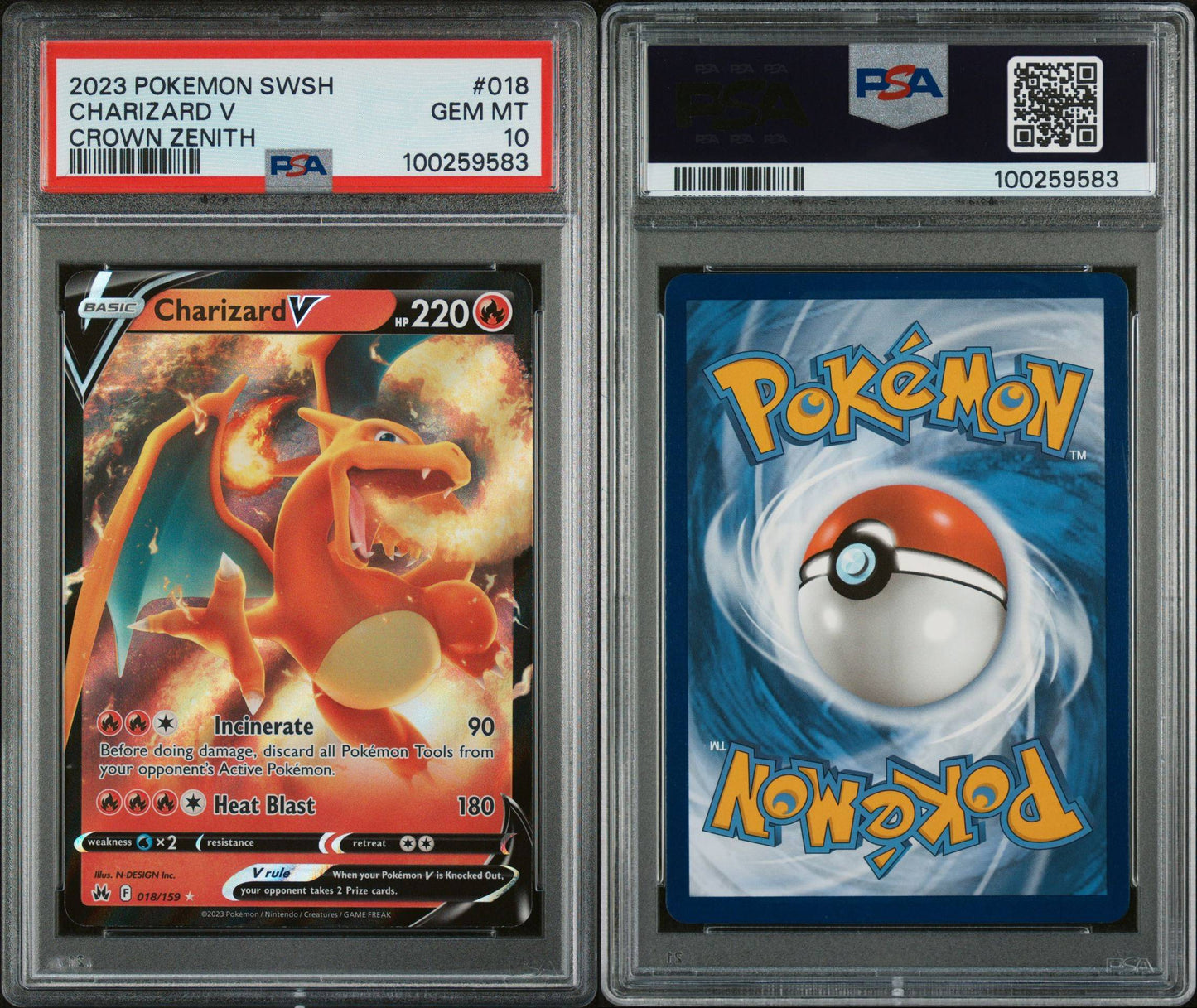 PSA GEM MINT 10 - 2023 POKEMON SWORD AND SHIELD CROWN ZENITH CHARIZARD V #018