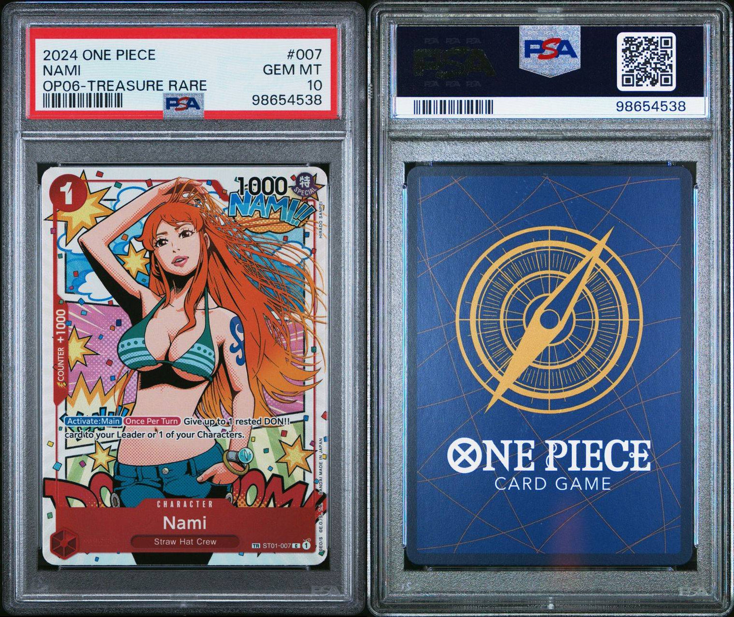 PSA GEM MINT 10 - 2024 ONE PIECE WINGS OF THE CAPTAIN OP06-TREASURE RARENAMI #007