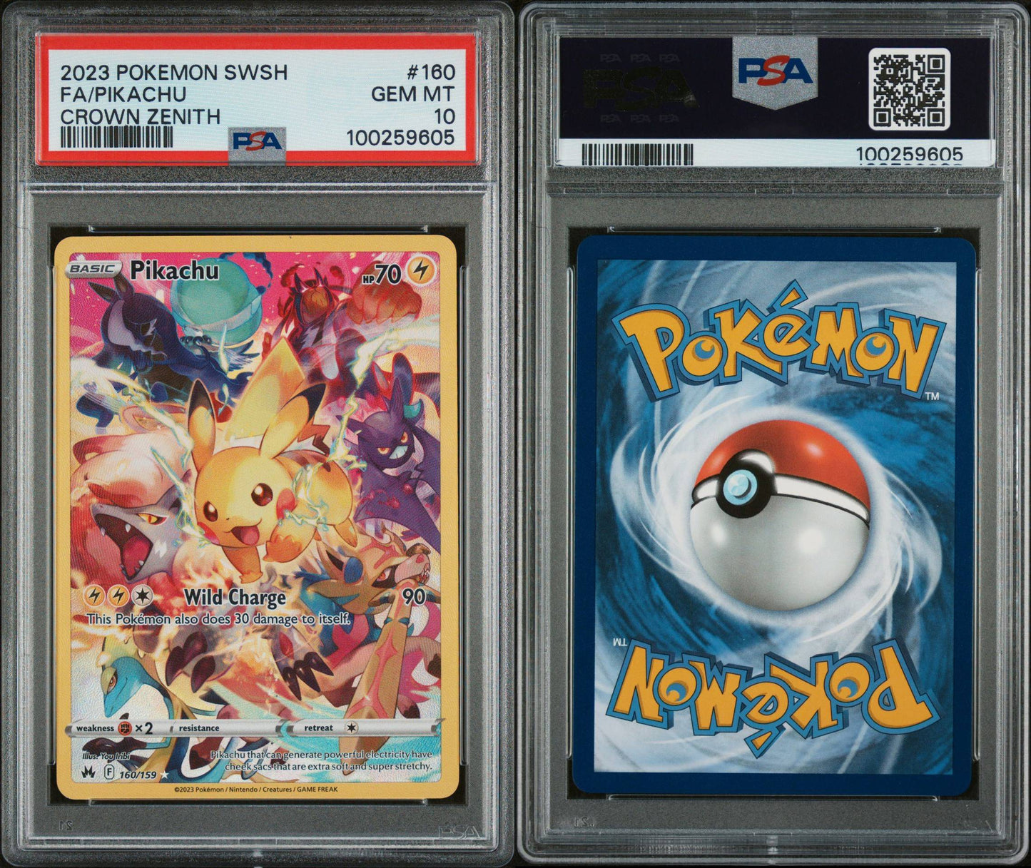 PSA GEM MINT 10 - 2023 POKEMON SWORD AND SHIELD CROWN ZENITH FA/PIKACHU #160