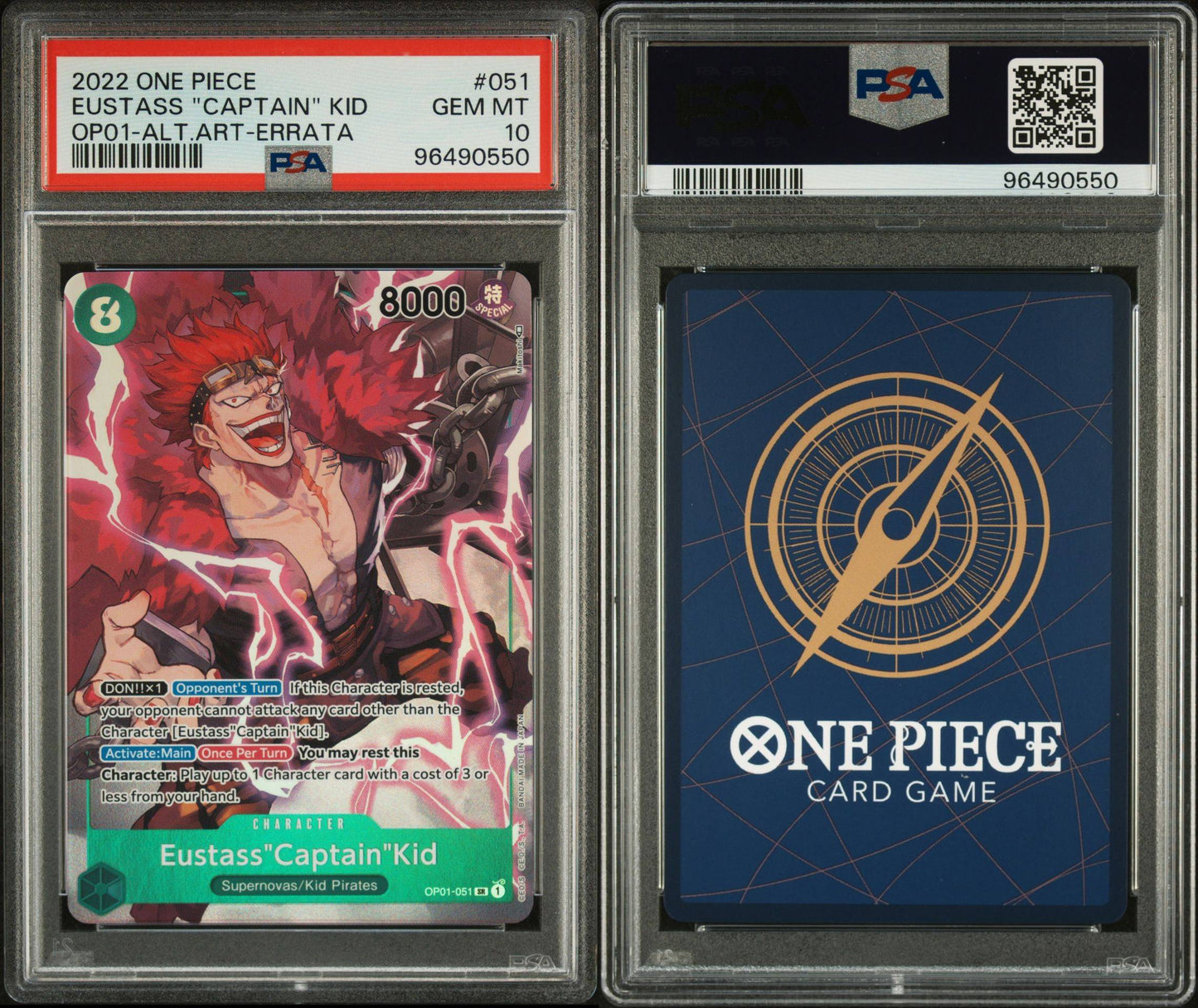 PSA 10 - 2022 ONE PIECE ROMANCE DAWN 051 EUSTASS "CAPTAIN" KID ALTERNATE ART-ERRATA