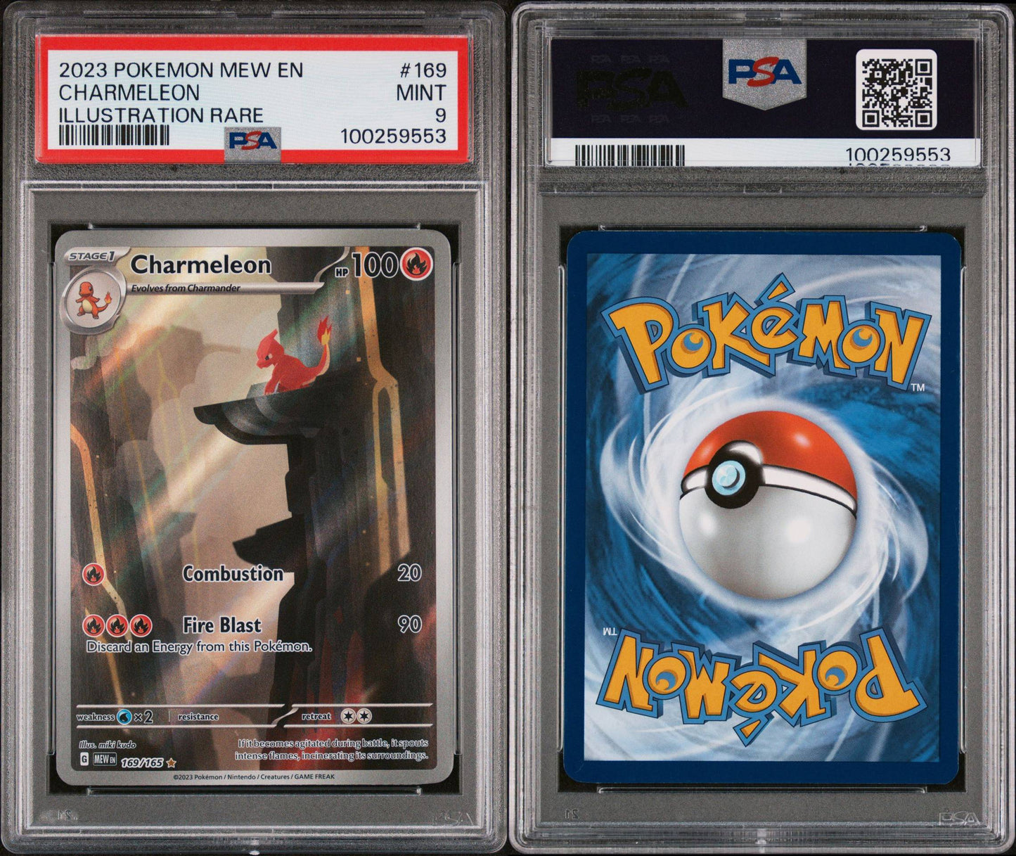 SET OF 3 CARDS - 3 PSA MINT 9s - 151 CHARMANDER 168 - CHARMELEON 169 - CHARIZARD 199