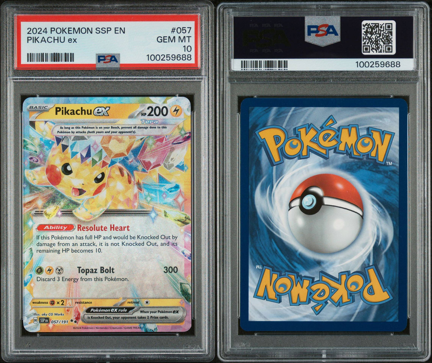 PSA GEM MINT 10 - 2024 POKEMON SSP EN-SURGING SPARKS PIKACHU ex #057