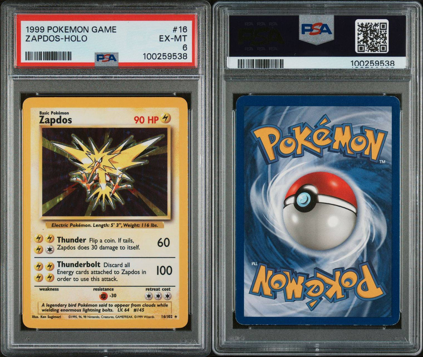 PSA EX-MT 6 - 1999 POKEMON GAME ZAPDOS-HOLO #16