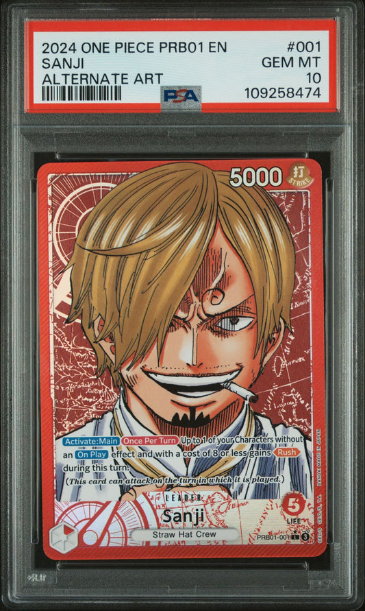 PSA GEM MINT 10 - 2024 ONE PIECE PRB01-PREMIUM BOOSTER -ONE PIECE CARD THE BEST- 001 SANJI ALTERNATE ART