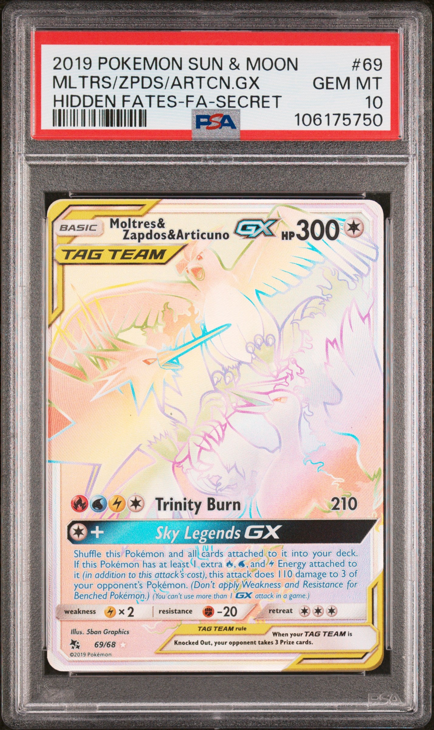PSA GEM MINT 10 - 2019 POKEMON SUN & MOON HIDDEN FATES #69 MLTRS/ZPDS/ARTCN.GX HIDDEN FATES-FA-SECRET