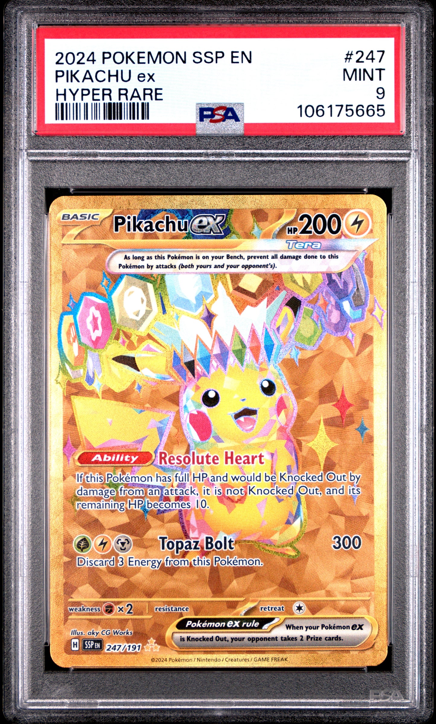 PSA MINT 9 - 2024 POKEMON SSP EN-SURGING SPARKS #247 PIKACHU ex HYPER RARE