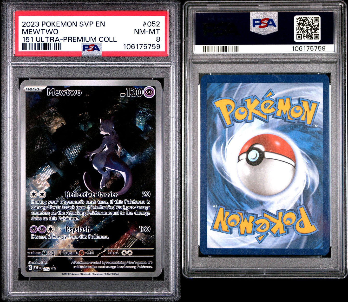 PSA NM MT 8 - 2023 POKEMON SVP EN-SV BLACK STAR PROMO #052 MEWTWO 151 ULTRA-PREMIUM COLL