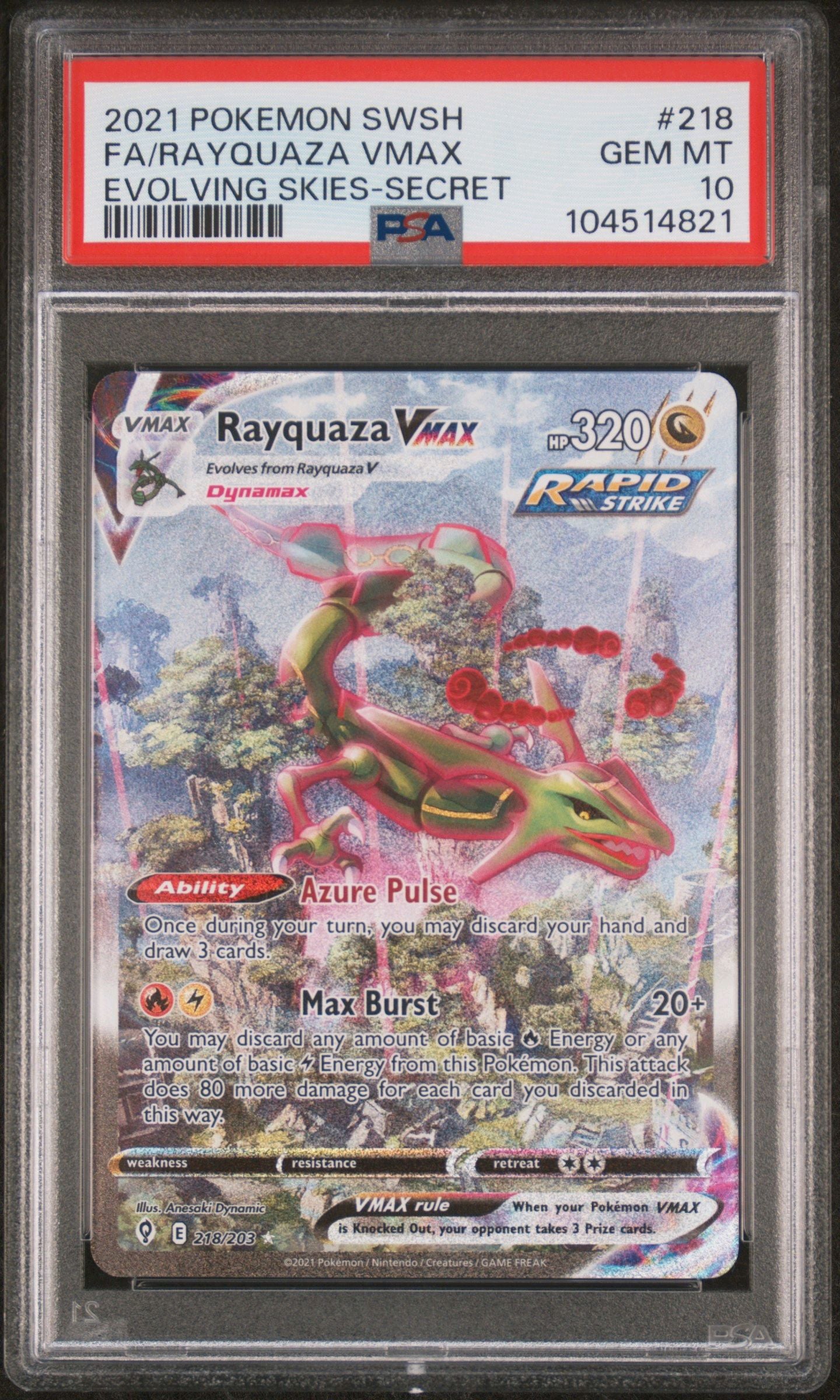 2021 POKEMON SWORD & SHIELD EVOLVING SKIES #218 FA/RAYQUAZA VMAX EVOLVING SKIES-SECRET