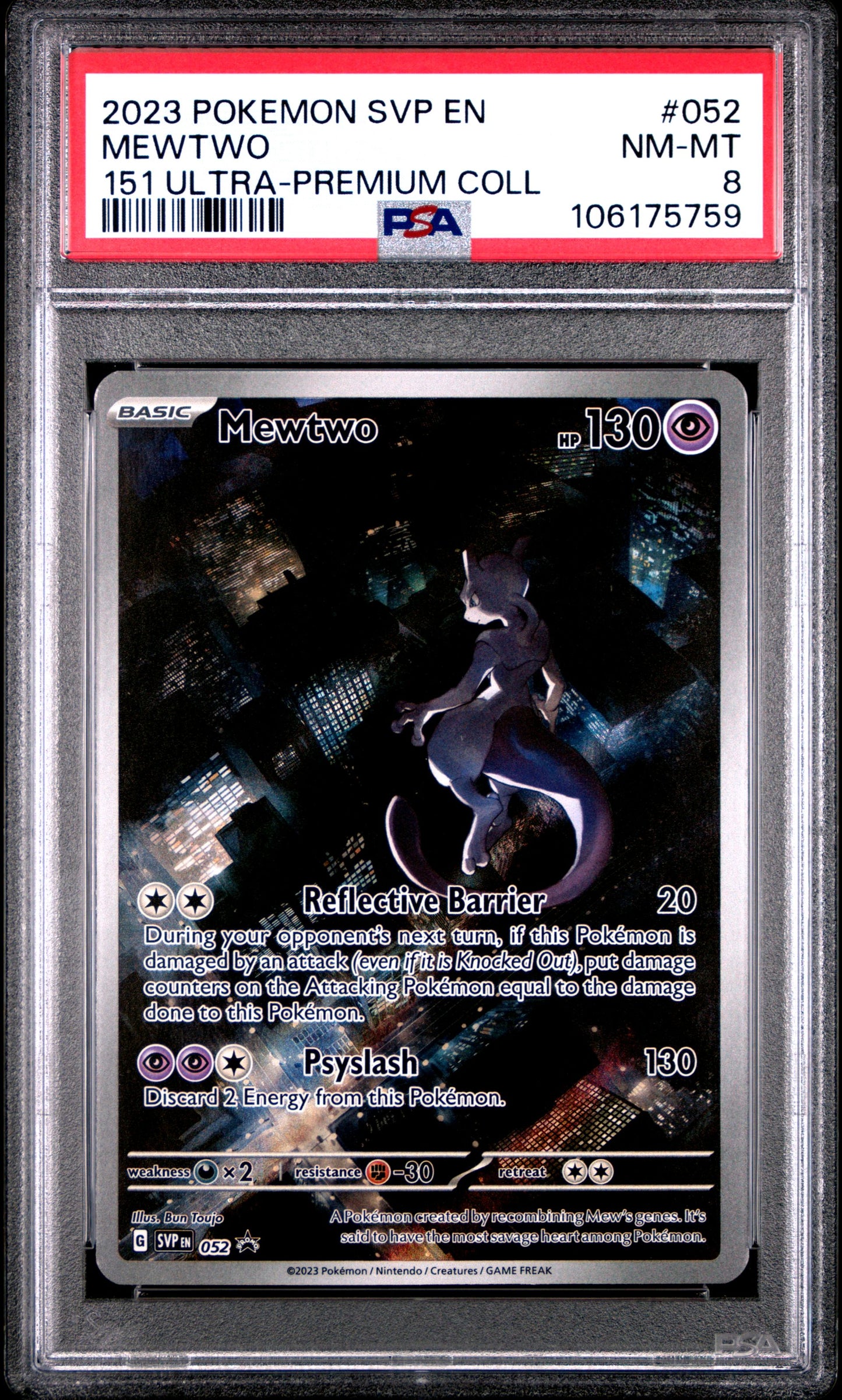 PSA NM MT 8 - 2023 POKEMON SVP EN-SV BLACK STAR PROMO #052 MEWTWO 151 ULTRA-PREMIUM COLL