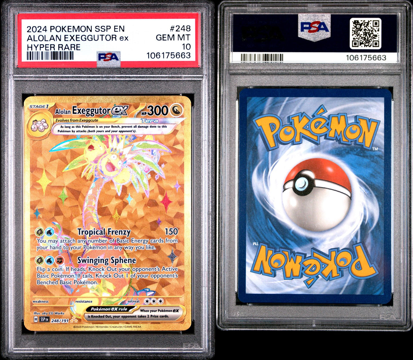 PSA GEM MINT 10 - 2024 POKEMON SSP EN-SURGING SPARKS #248 ALOLAN EXEGGUTOR EX HYPER RARE