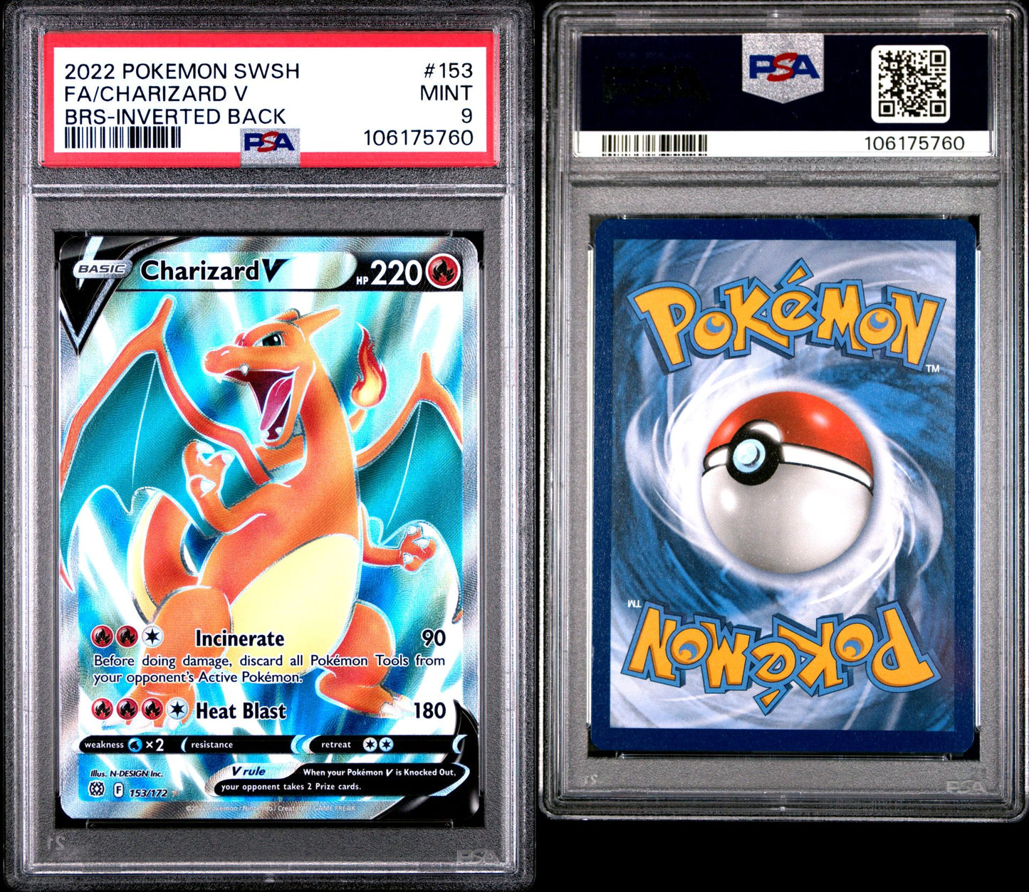 PSA MINT 9 - 2022 POKEMON SWORD & SHIELD BRILLIANT STARS FA/CHARIZARD V #153