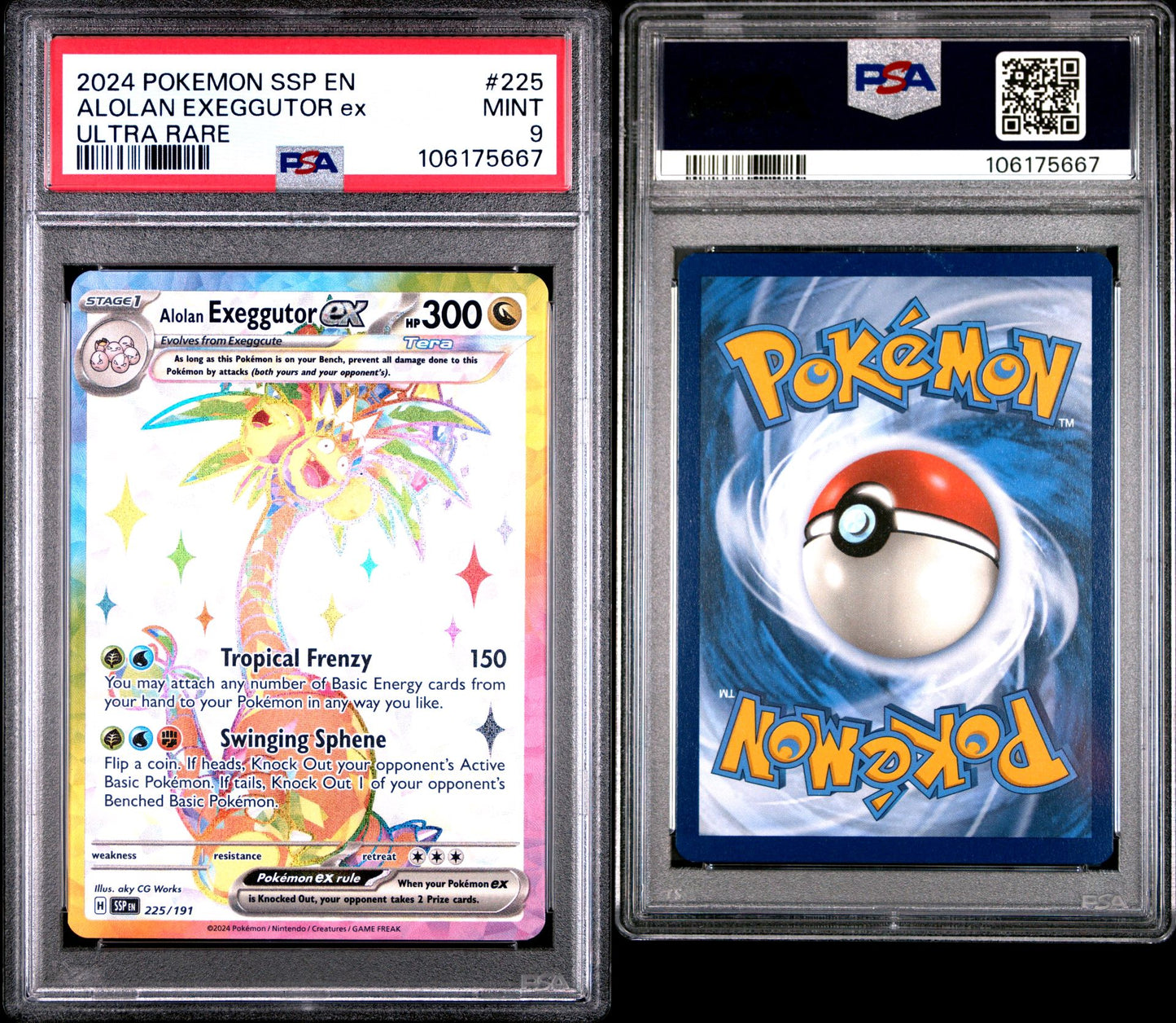 PSA MINT 9 - 2024 POKEMON SSP EN-SURGING SPARKS ULTRA RARE ALOLAN EXEGGUTOR ex #225