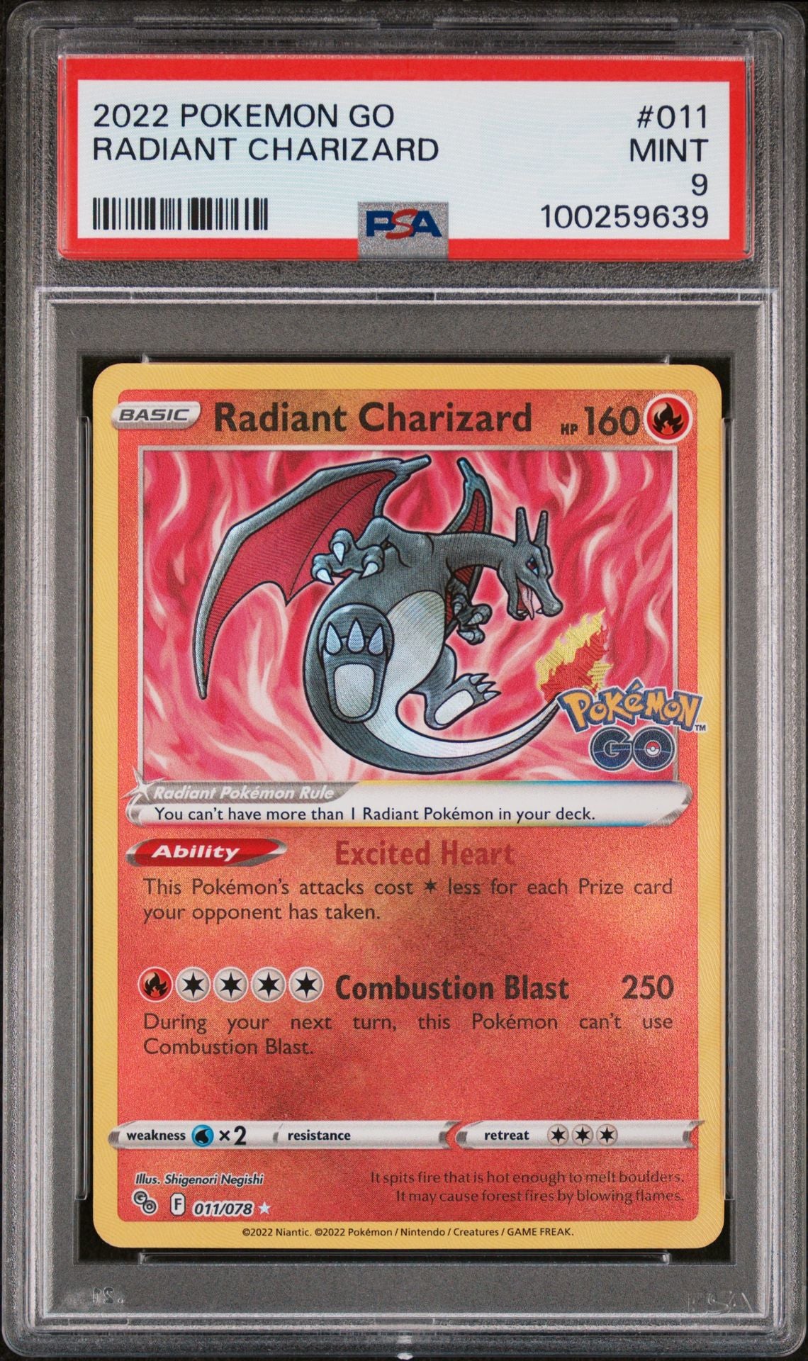 PSA MINT 9 - 2022 POKEMON GO RADIANT CHARIZARD #011