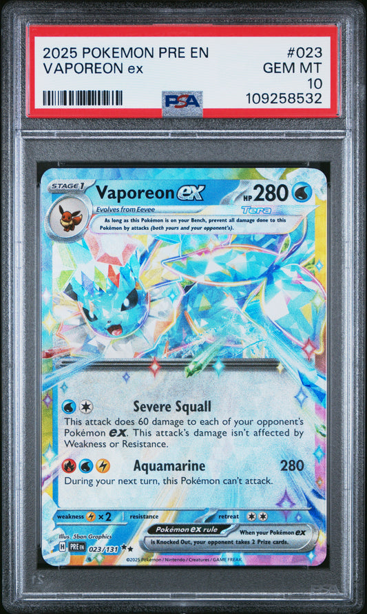 PSA GEM MINT 10 - 2025 POKEMON PRE EN-PRISMATIC EVOLUTIONS #023 VAPOREON ex