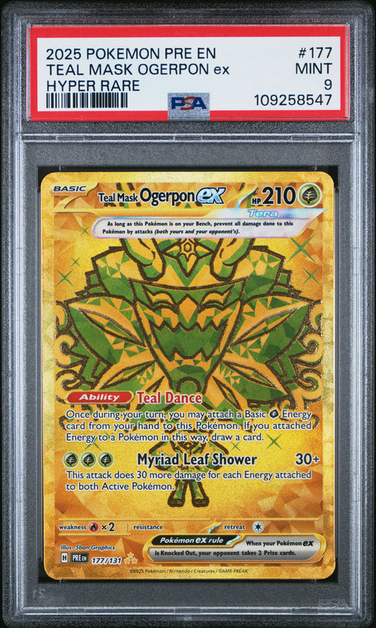 PSA MINT 9 - 2025 POKEMON PRE EN-PRISMATIC EVOLUTIONS #177 TEAL MASK OGERPON ex HYPER RARE