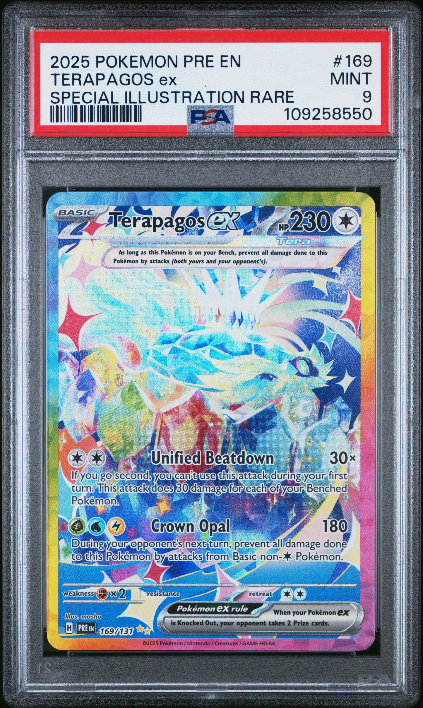 PSA MINT 9 - 2025 POKEMON PRE EN-PRISMATIC EVOLUTIONS #169 TERAPAGOS ex SPECIAL ILLUSTRATION RARE