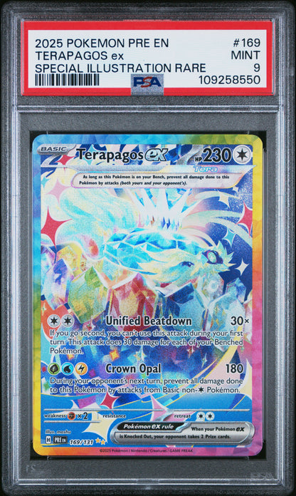 PSA MINT 9 - 2025 POKEMON PRE EN-PRISMATIC EVOLUTIONS #169 TERAPAGOS ex SPECIAL ILLUSTRATION RARE