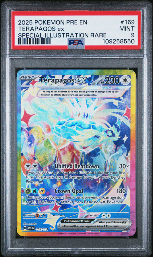 PSA MINT 9 - 2025 POKEMON PRE EN-PRISMATIC EVOLUTIONS #169 TERAPAGOS ex SPECIAL ILLUSTRATION RARE