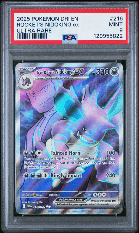 PSA MINT 9 - 2025 POKEMON DRI EN-DESTINED RIVALS #216 ROCKET'S NIDOKING ex ULTRA RARE