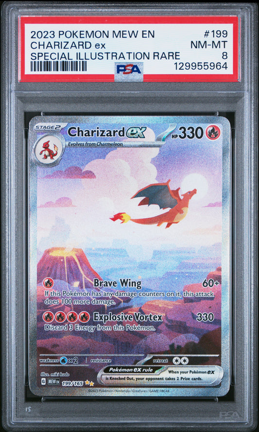 PSA NEAR MINT 8 - 2023 POKEMON MEW EN-151 #199 CHARIZARD ex SPECIAL ILLUSTRATION RARE