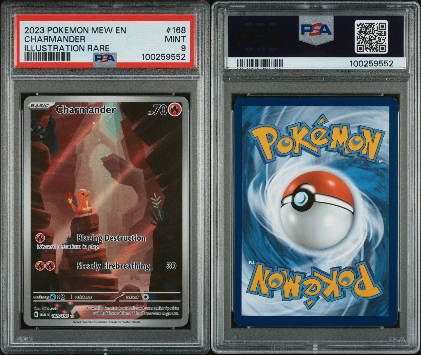 SET OF 3 CARDS - 3 PSA MINT 9s - 151 CHARMANDER   168 - CHARMELEON 169 - CHARIZARD 199