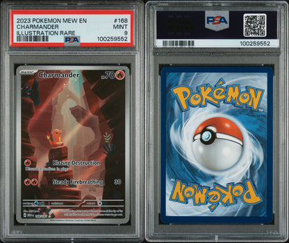 SET OF 3 CARDS - 3 PSA MINT 9s - 151 CHARMANDER   168 - CHARMELEON 169 - CHARIZARD 199