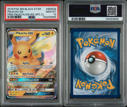 PSA GEM MINT 10 - 2019 POKEMON SM BLACK STAR PROMO PRM-PIKACHU/EEVEE-SPC.CL.PIKACHU GX #SM232