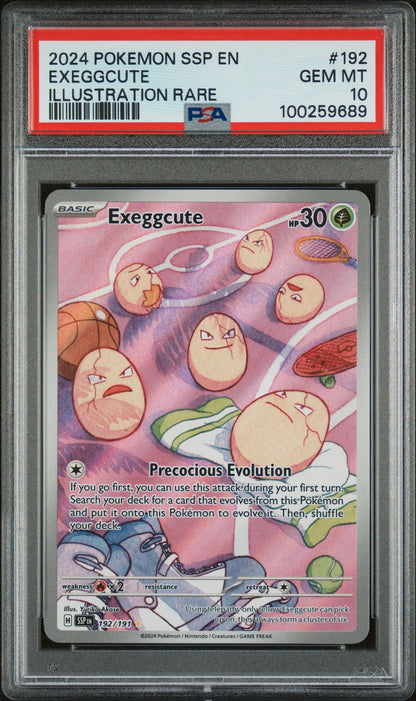 PSA GEM MINT 10 - 2024 POKEMON SSP EN-SURGING SPARKS ILLUSTRATION RARE EXEGGCUTE #192