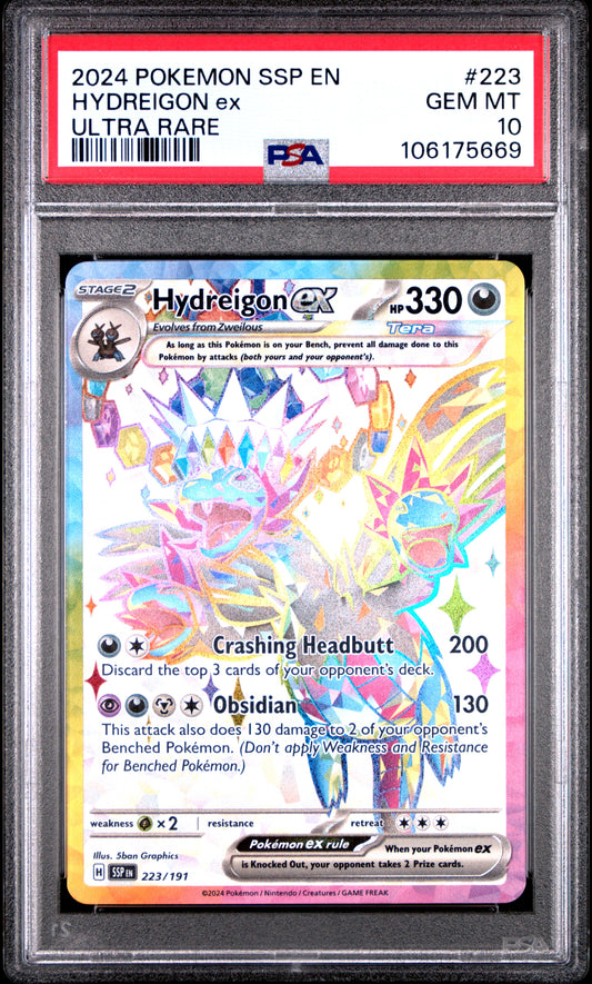 PSA GEM MINT 10 - 2024 POKEMON SSP EN-SURGING SPARKS #223 HYDREIGON ex ULTRA RARE