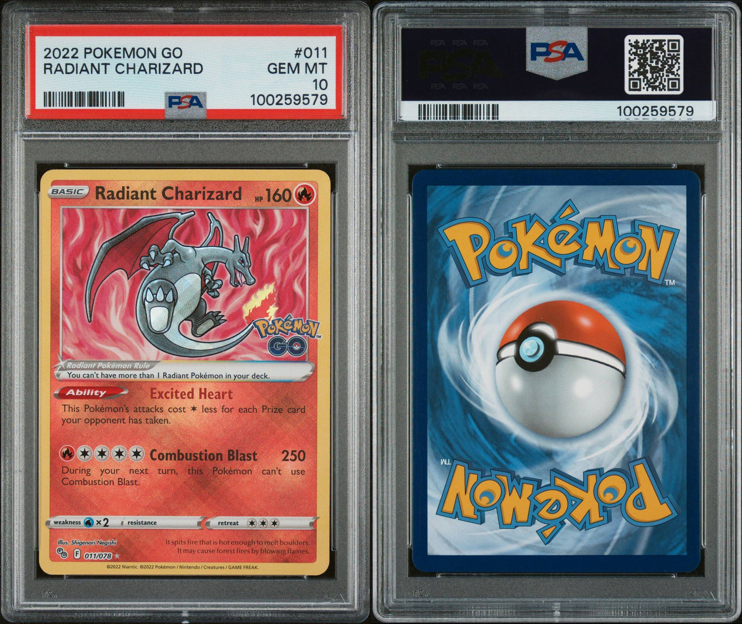 PSA GEM MINT 10 - 2022 POKEMON GO RADIANT CHARIZARD #011