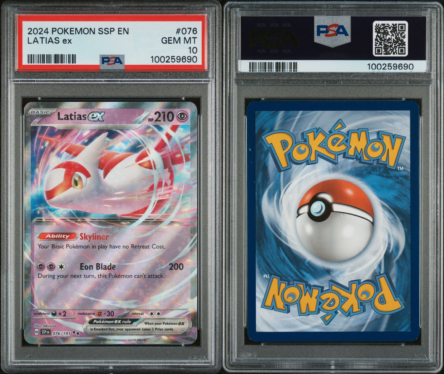 PSA GEM MINT 10 - 2024 POKEMON SSP EN-SURGING SPARKS LATIAS ex #076