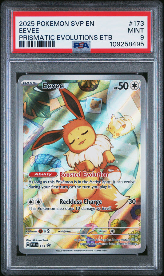 PSA MINT 9 - 2025 POKEMON SVP EN-SV BLACK STAR PROMO 173 EEVEE PRISMATIC EVOLUTIONS ELITE TRAINER BOX