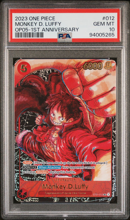 PSA 10 - GEM MINT - 2023 ONE PIECE AWAKENING OF THE NEW ERA 012 MONKEY D. LUFFY 1ST ANNIVERSARY