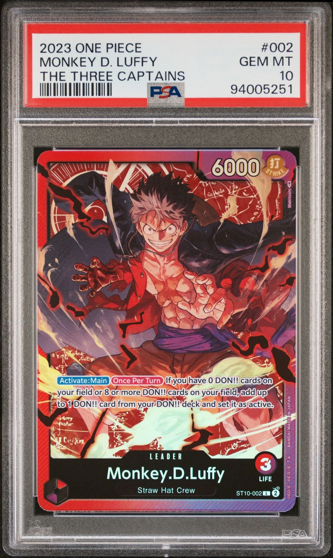 PSA 10 - GEM MINT - 2023 ONE PIECE ULTRA DECK-THE THREE CAPTAINS 002 MONKEY D. LUFFY